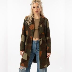 Bebe Rare Y2K Patchwork Leather Long Coat - Multicolor